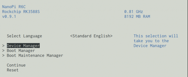 NanoPi-R6C UEFI Firmware screen